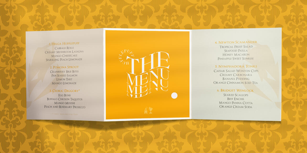 TR10MPH Hufflepuff Menu. Collaboration with Luna Everard.