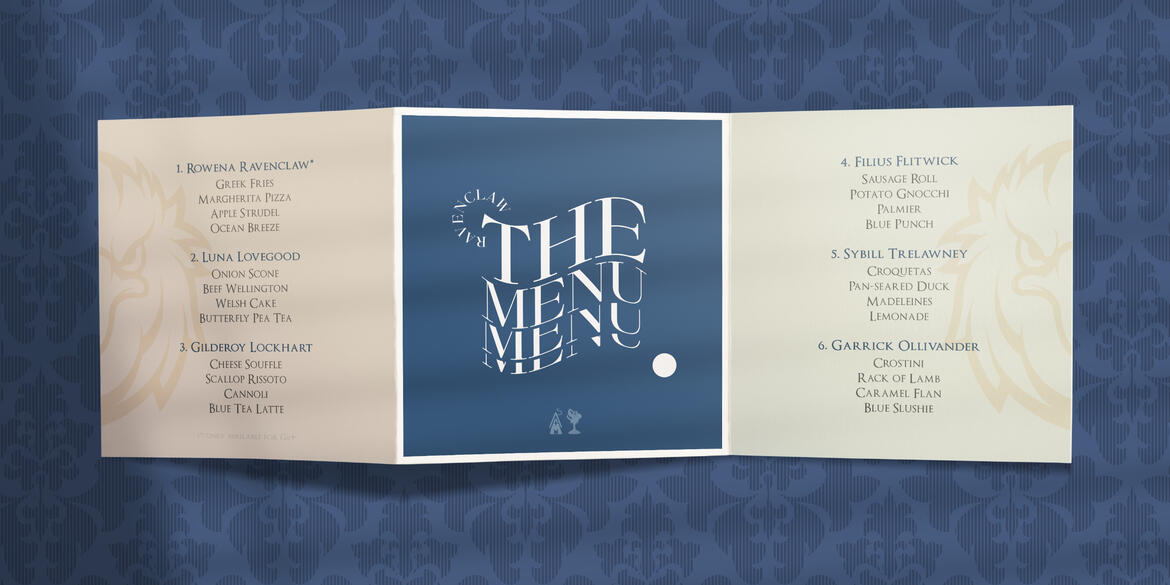 TR10MPH Ravenclaw Menu. Collaboration with Luna Everard.