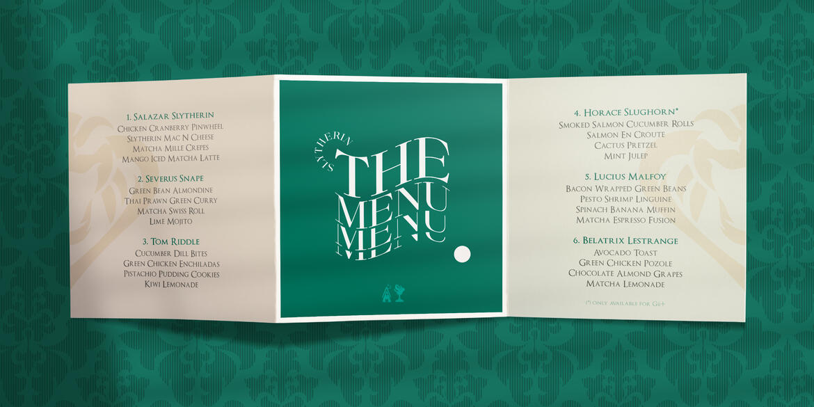 TR10MPH Slytherin Menu. Collaboration with Luna Everard.