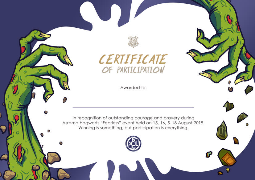 Hogwarts Fearless 2018 Certificate.